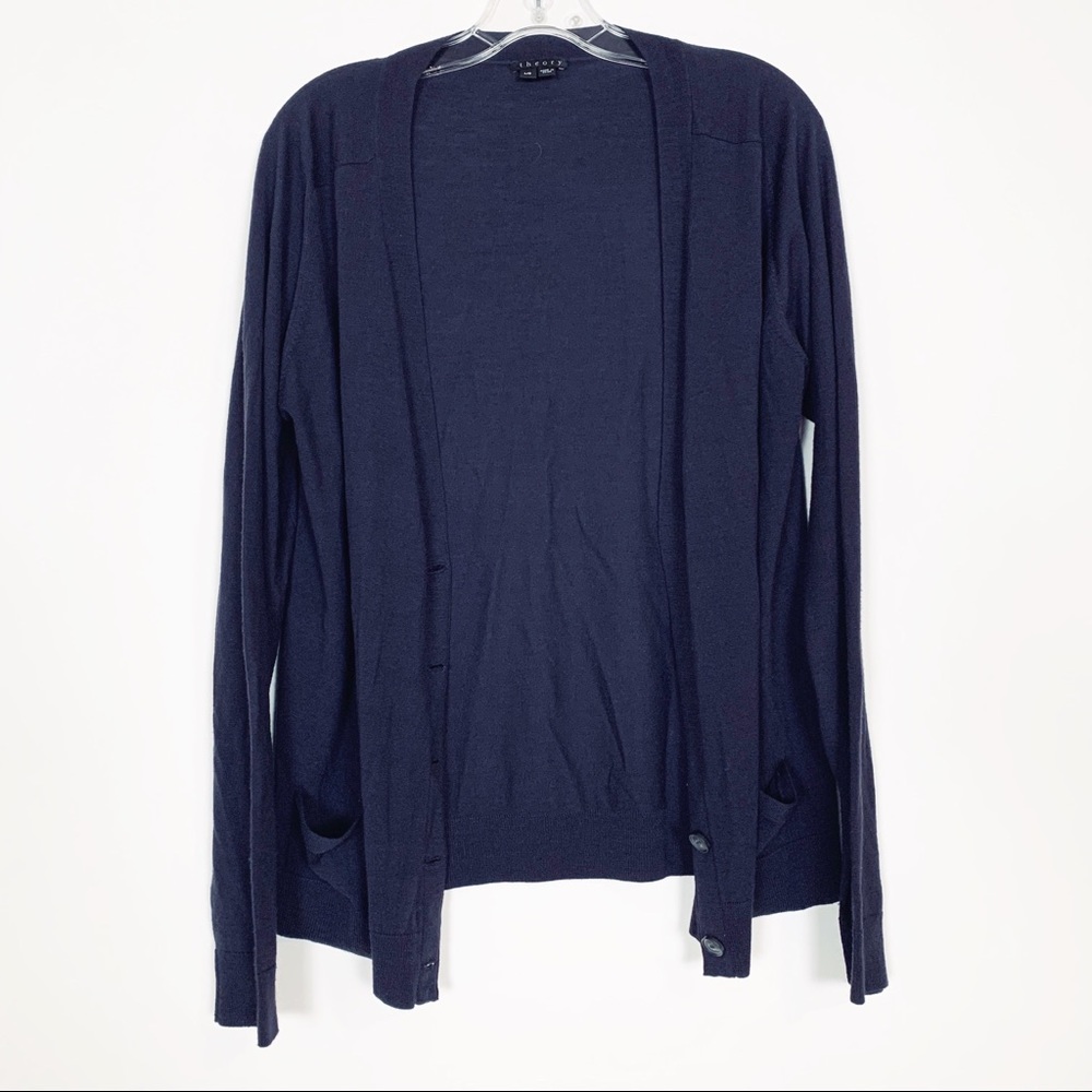 Theory Button Up Pocket Cardigan in Navy
